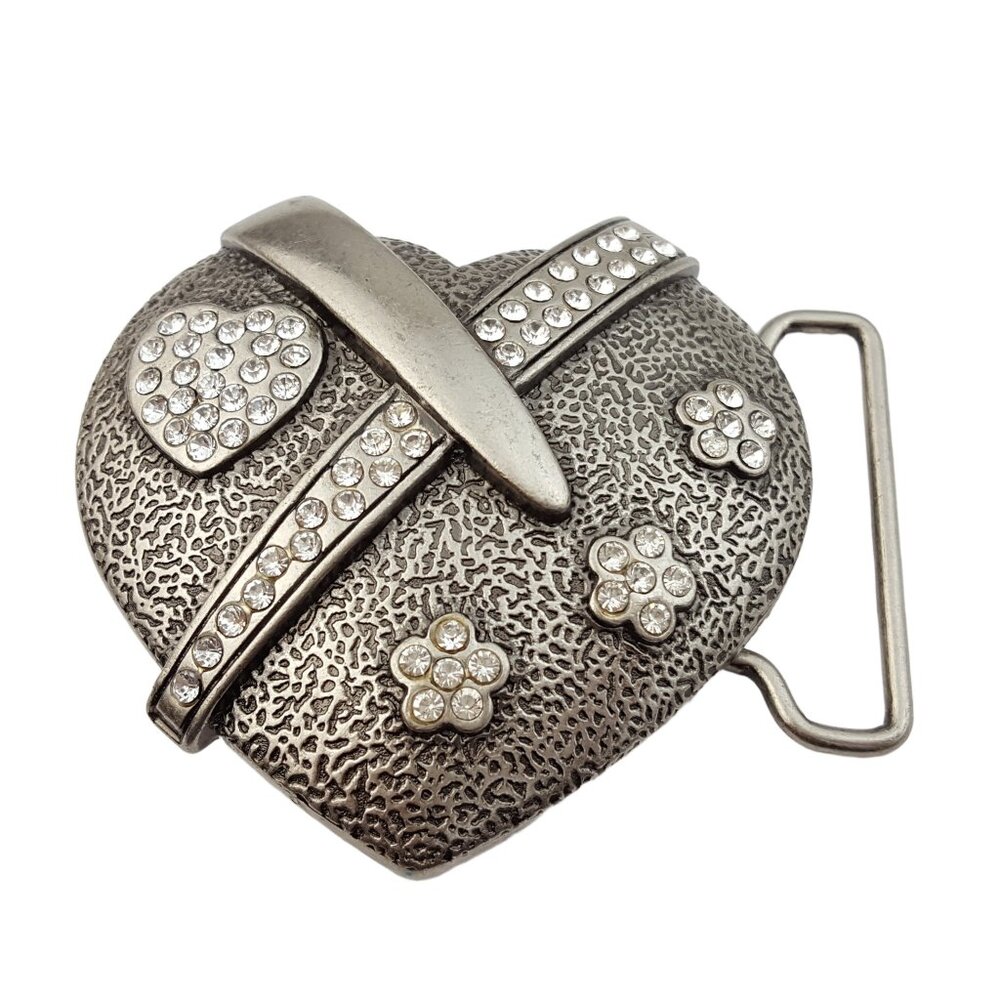 Antique Silver Heart Buckle w. crystals